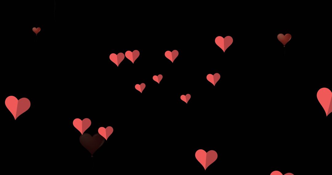 Floating Red Hearts on Black Background Concept