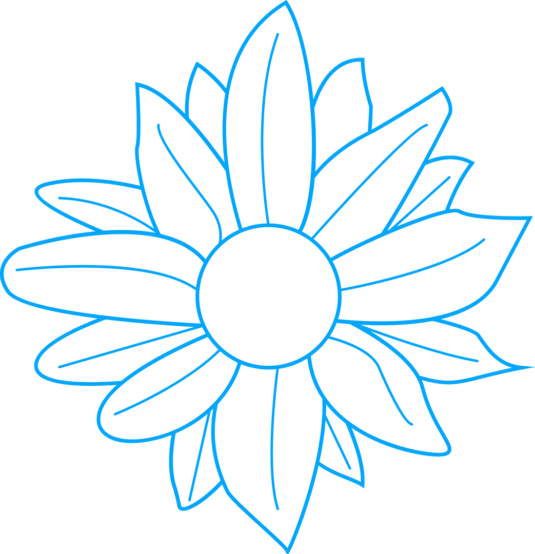 Minimalist White Flower with Blue Outline on Transparent Background