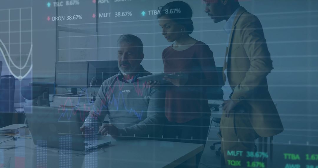 Diverse Business Team Analyzing Digital Financial Interface