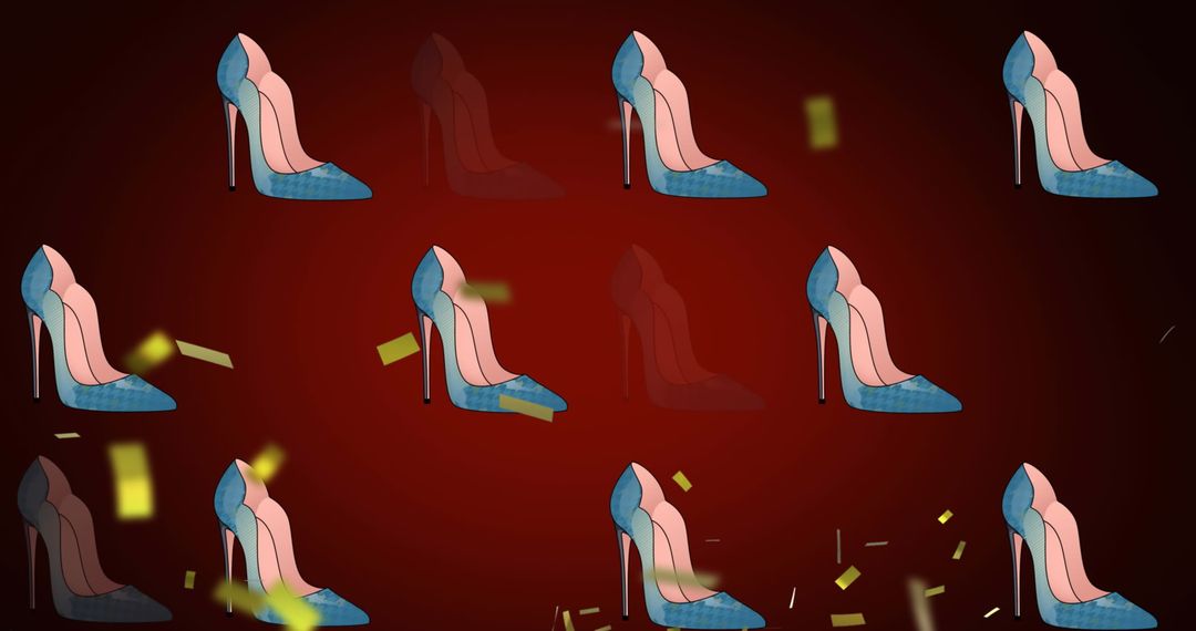 Blue High Heel Shoes on Vibrant Red Background with Dynamic Pattern