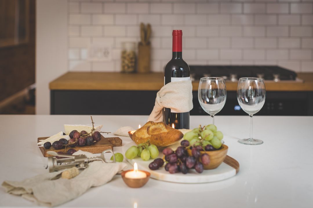 Elegant Wine Tasting Setup in Modern Kitchen