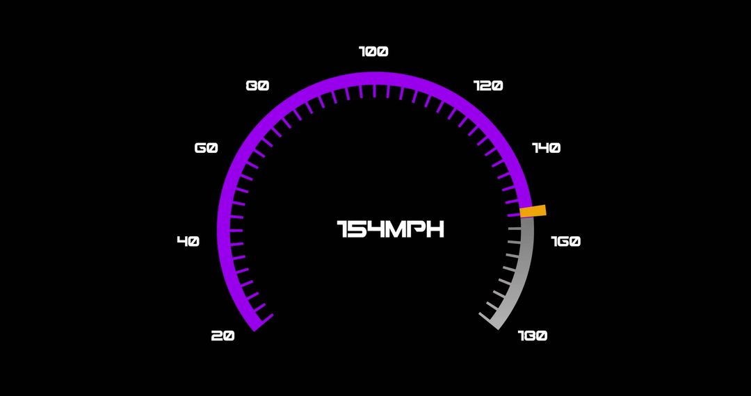 Purple and Gray Speedometer Display Showing High Velocity at 154 MPH