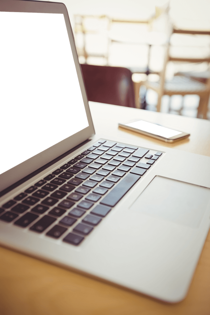 Transparent Laptop and Smartphone on Wooden Table