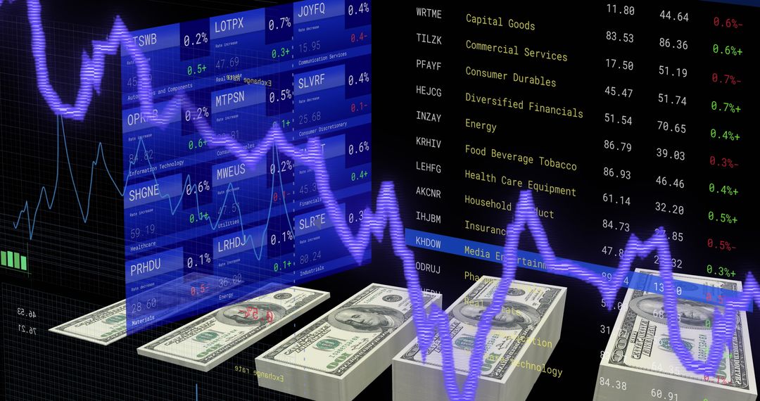 Digital Financial Data Process Over US Dollar Bills