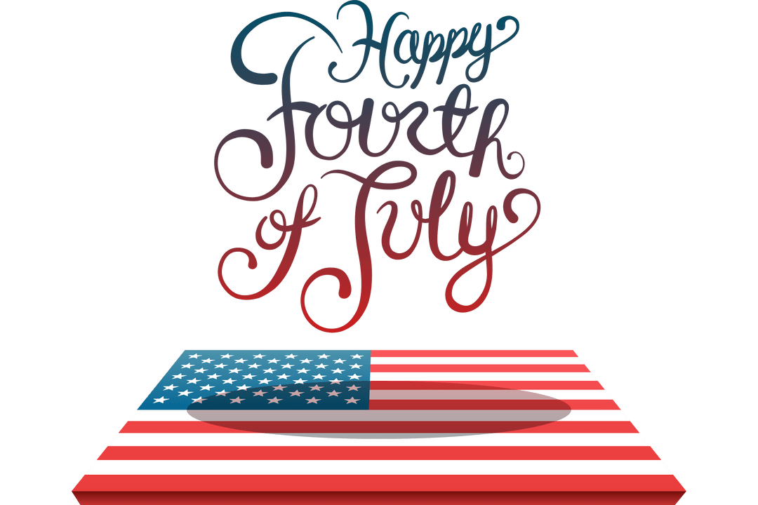Happy Fourth of July Text with USA Flag on Transparent Background