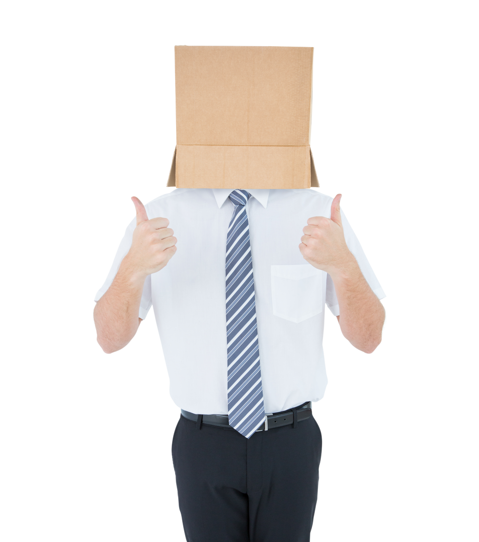 Anonymous Businessman with Box on Head showing Thumbs Up isolated on transparent background - Download Free Stock Images Pikwizard.com