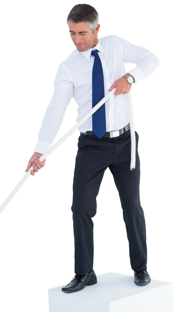 Focused Businessman In Formal Attire Pulling Rope Transparent Background - Download Free Stock Images Pikwizard.com