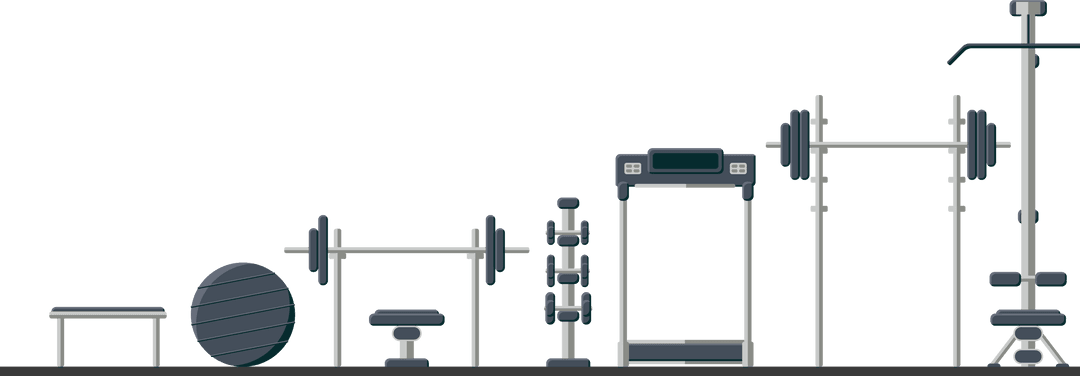 Flat Design Variety of Gym Equipment on Transparent Background