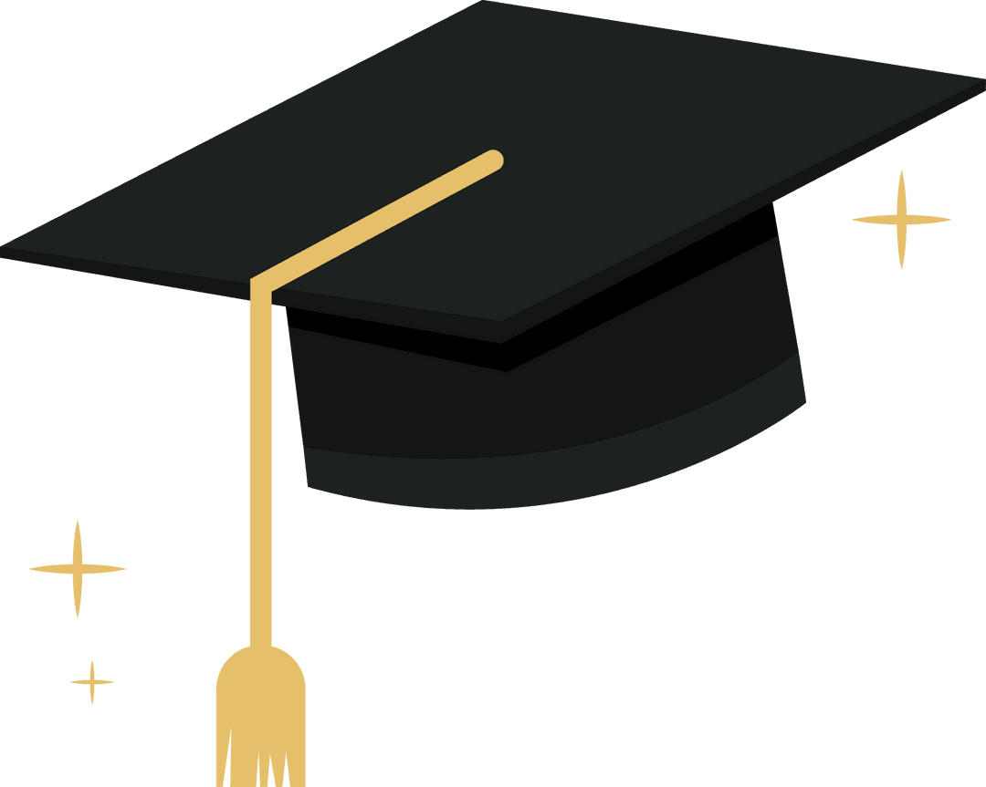 Floating Black Graduation Cap Transparent Background with Gold Tassel