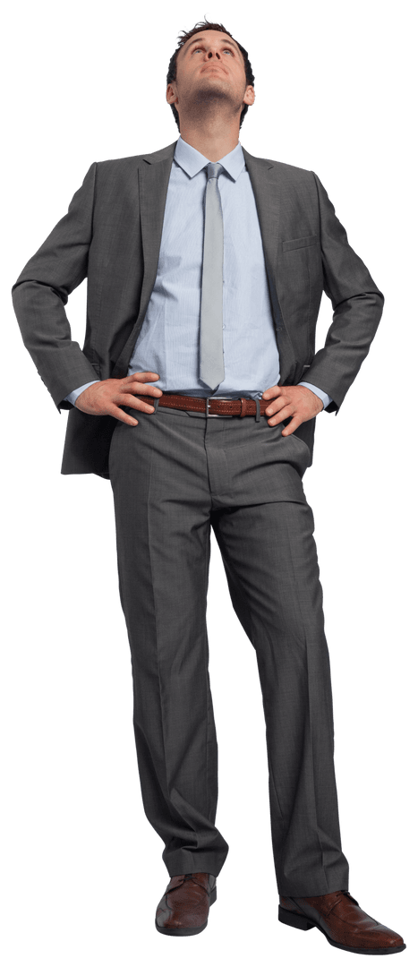 Transparent Businessman Smiling Confidently Hands on Hips