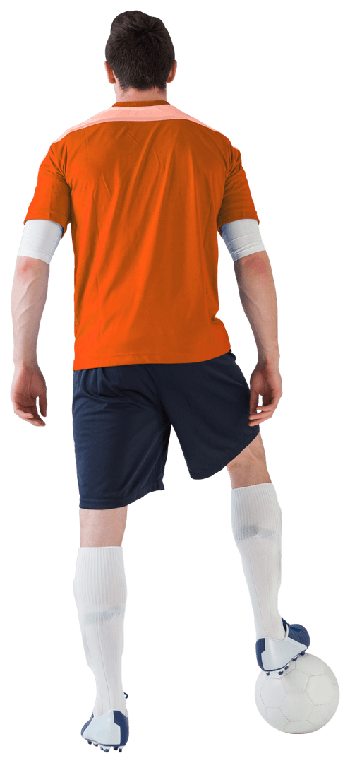 Transparent Football Player in Orange Jersey with Ball