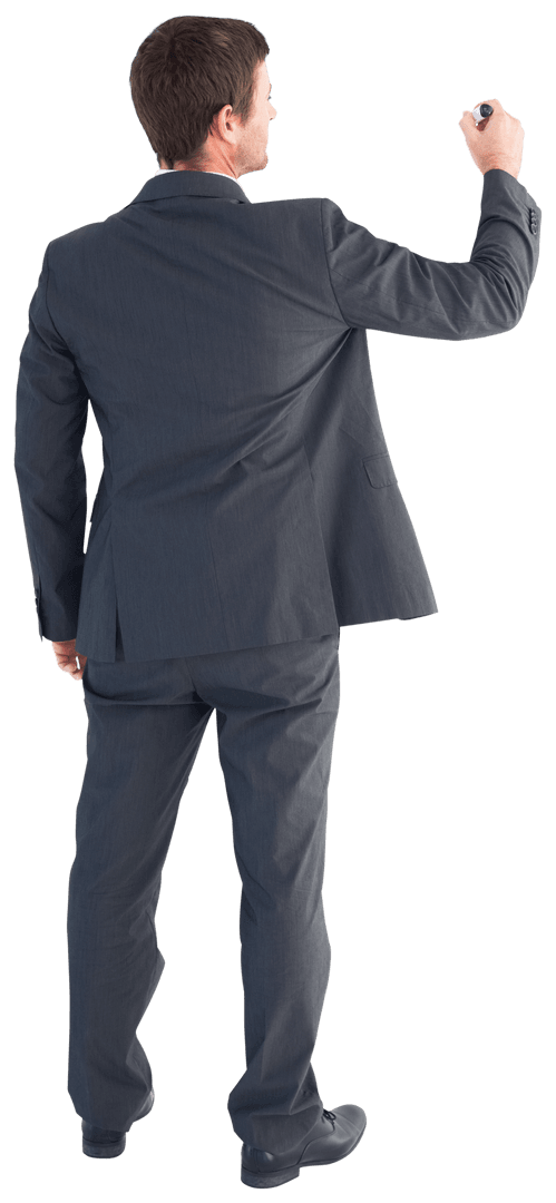 Transparent Businessman Writing Vision on Invisible Chalkboard