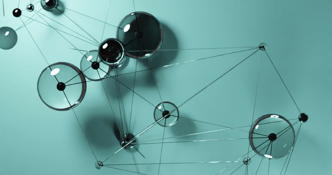 Abstract Digital Network with Transparent Spheres on Blue