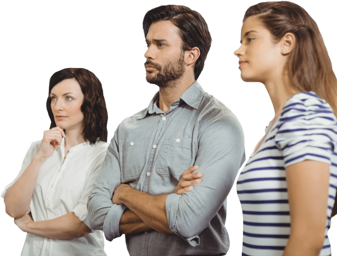 Transparent Group of Thoughtful Business Professionals Looking Aside
