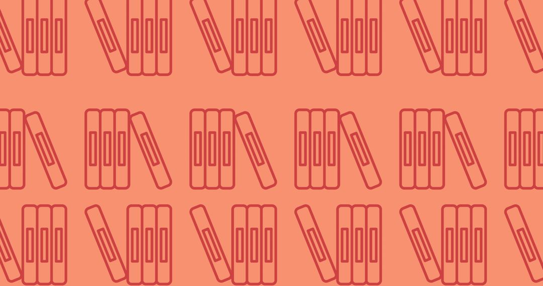 Seamless Book Outline Pattern on Red Background for Bibliophile Concept