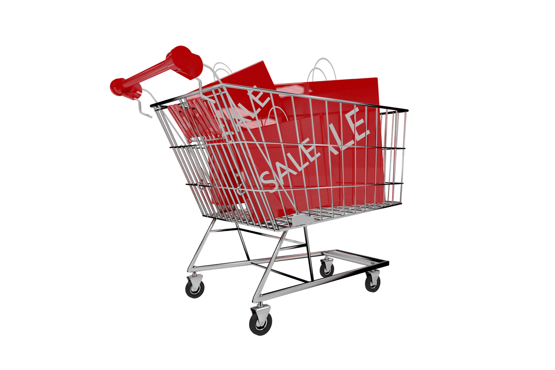 Shopping Trolley with Sale Bags on Transparent Background