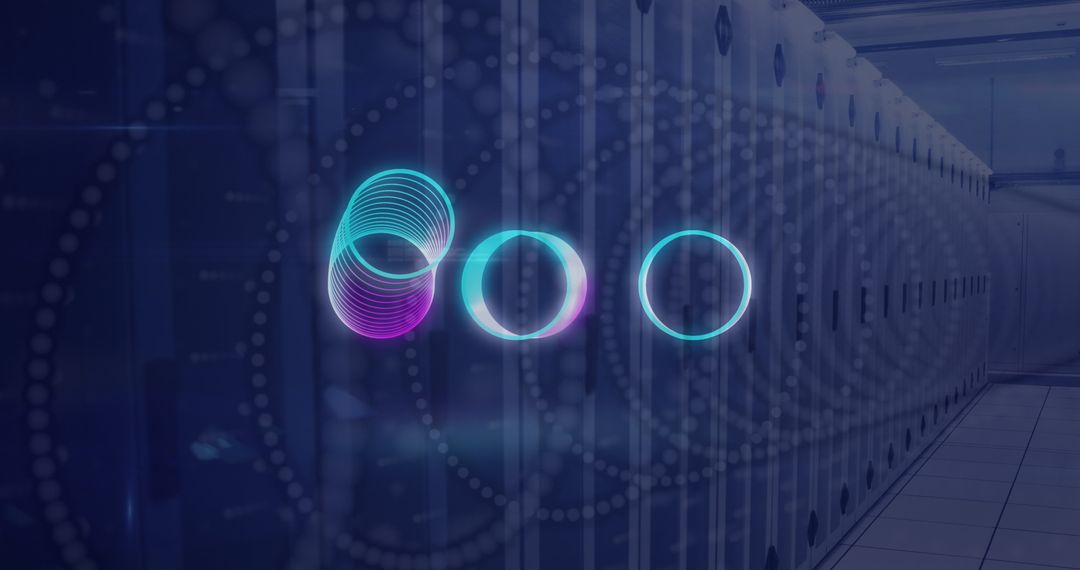 Interconnected Data Flow in Server Room with Futuristic Interface