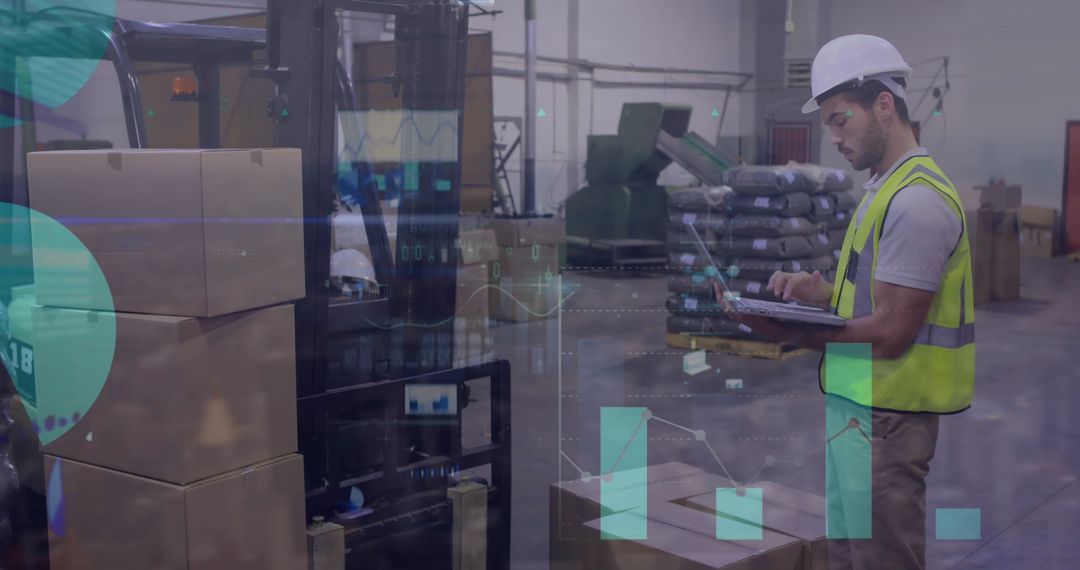 Warehouse Worker Analyzing Digital Data Over Logistics