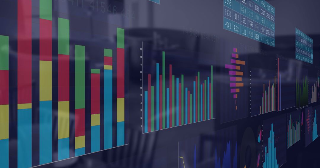 Vibrant Data Charts and Graphs on Office Glass Panel