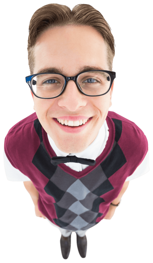 Smiling Hipster Geek with Glasses on Transparent Background