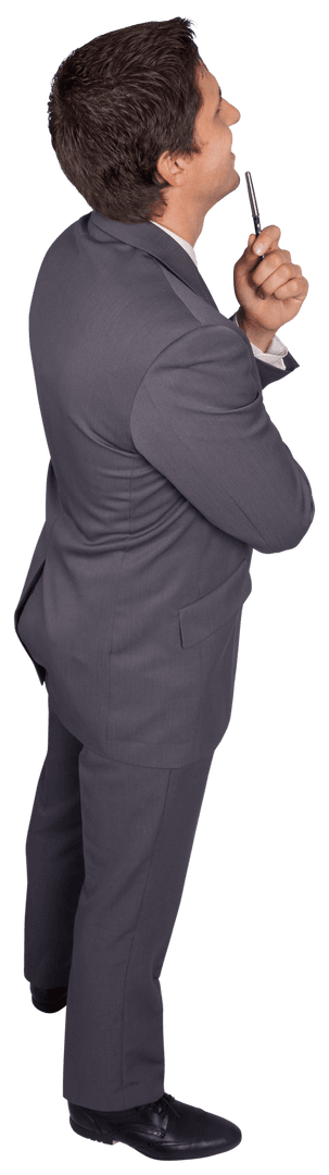 Caucasian Businessman Holding Pen, Transparent Professional Pose