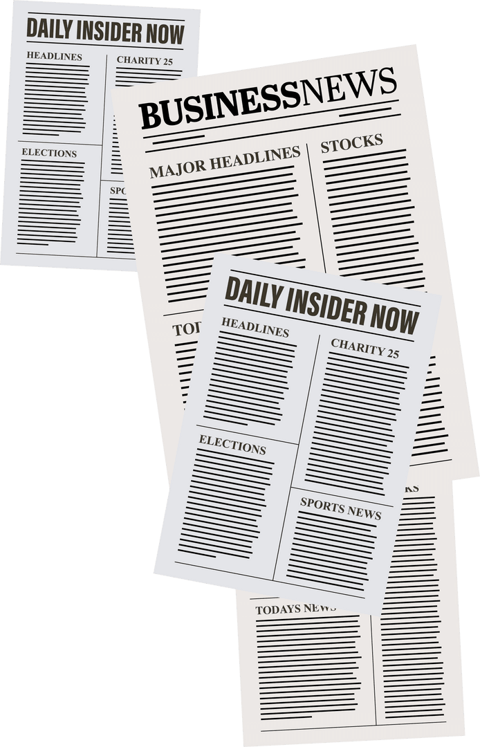 Overlapping Transparent News and Business Paper Pages Illustration