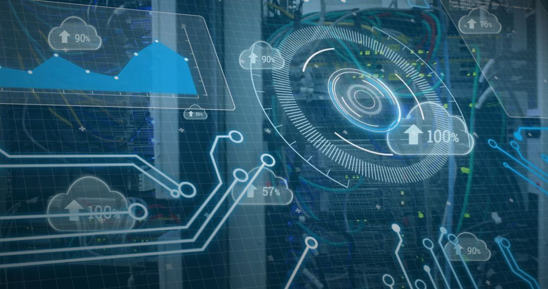 Futuristic Data Processing Interface in Server Room