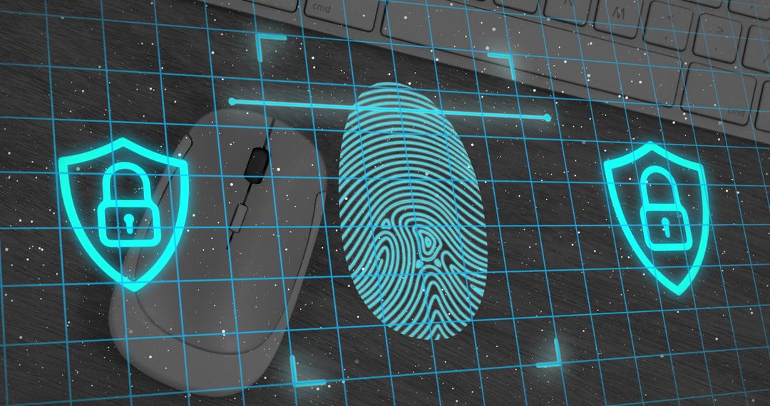 Digital Fingerprint Security Interface Overlapping Desk Objects - Free Images, Stock Photos and Pictures on Pikwizard.com