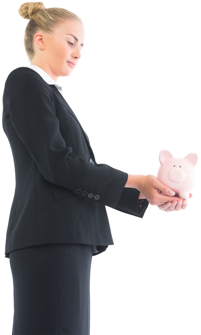 Blonde Businesswoman Holding Piggy Bank in Transparent Background - Download Free Stock Images Pikwizard.com