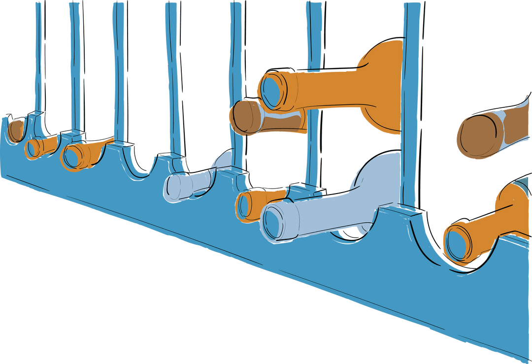 Stylized Transparent Wine Bottles on Blue Rack