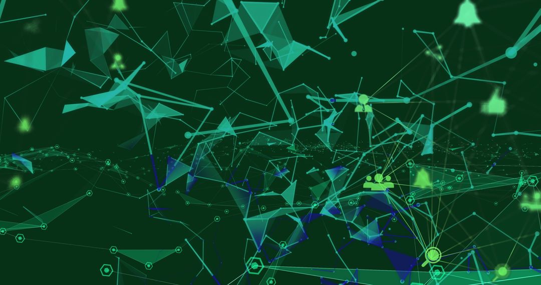 Abstract Green Digital Network with Geometric Shapes and Connections