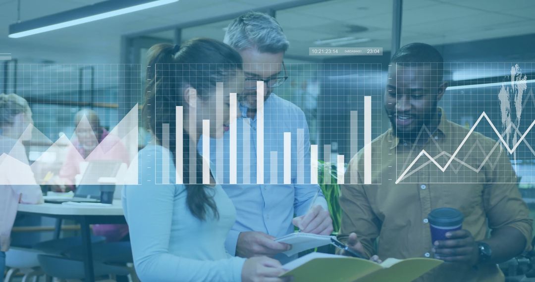 Professionals Collaborating on Charts in Modern Office Environment