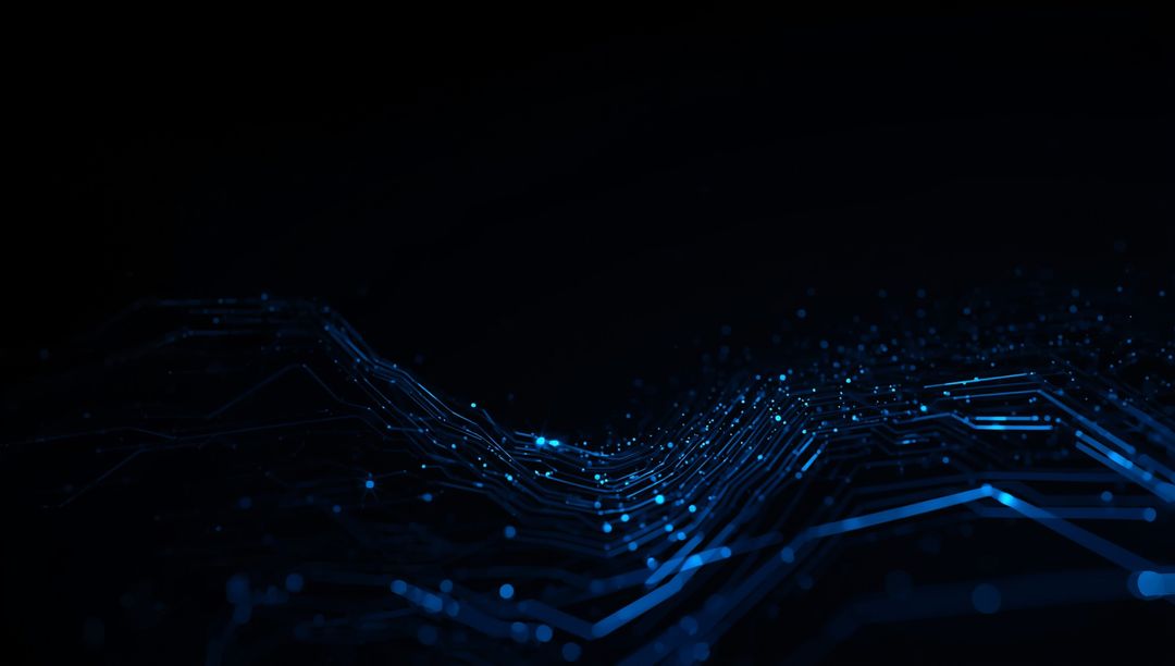 Futuristic Blue Circuit Wave on Dark Digital Background