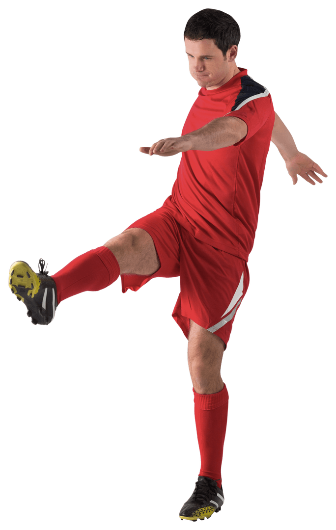 Transparent Soccer Player in Red Kit Kicking Ball
