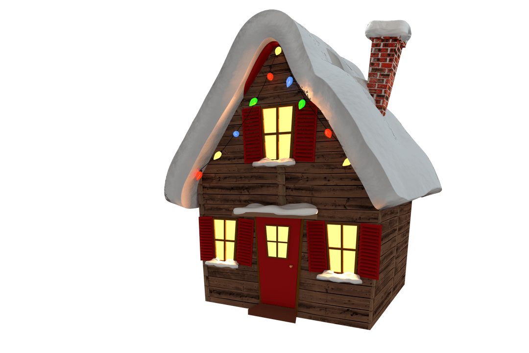 Transparent Christmas Cottage with Festive Lights and Snow