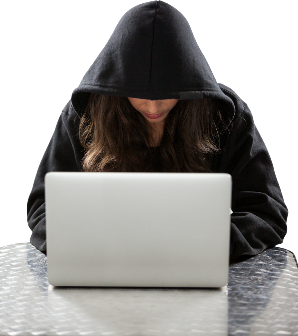 Female Hacker Using Laptop in Black Hoodie - Download Free Stock Images Pikwizard.com