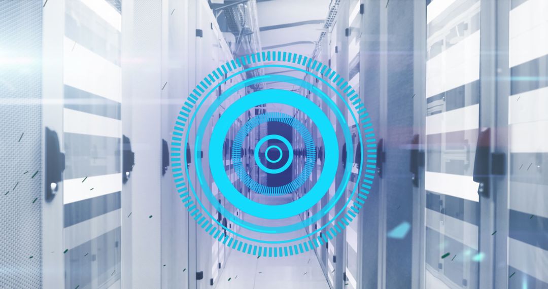 Futuristic Scanner Interface in Data Center with Light Trails
