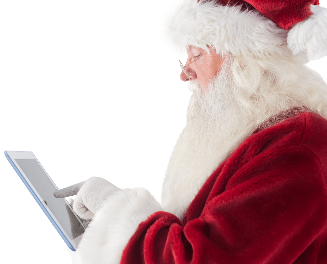 Transparent Santa Claus Using Tablet for Digital Activities