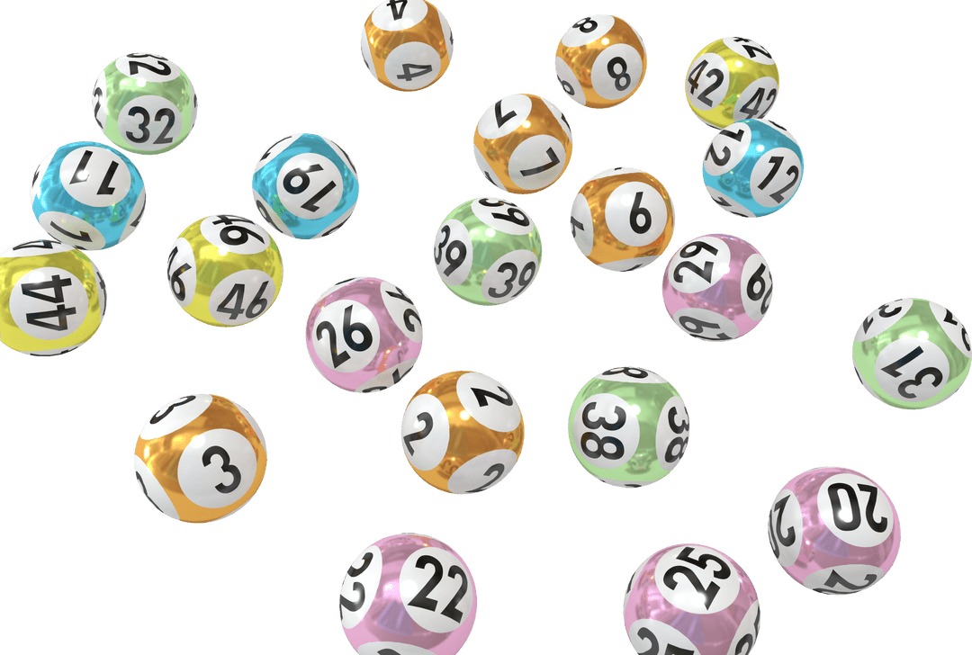 Multicolored Transparent Lottery Balls with Numbers Scattered