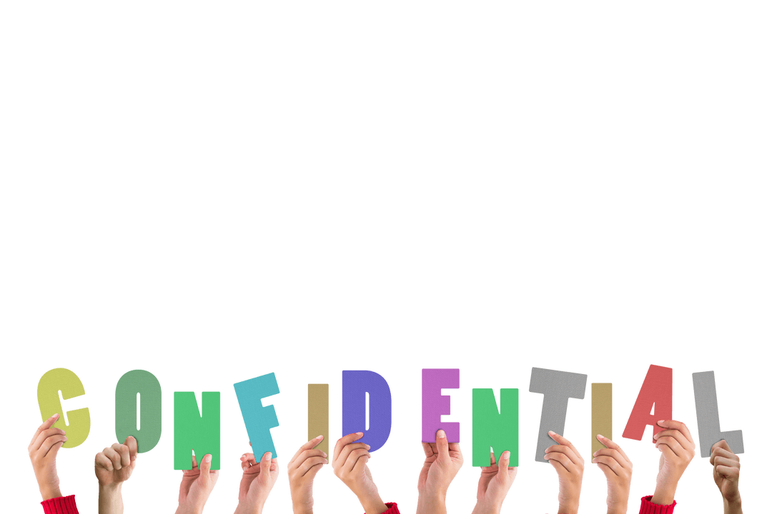 Hands Holding Confidential Text on Transparent Background