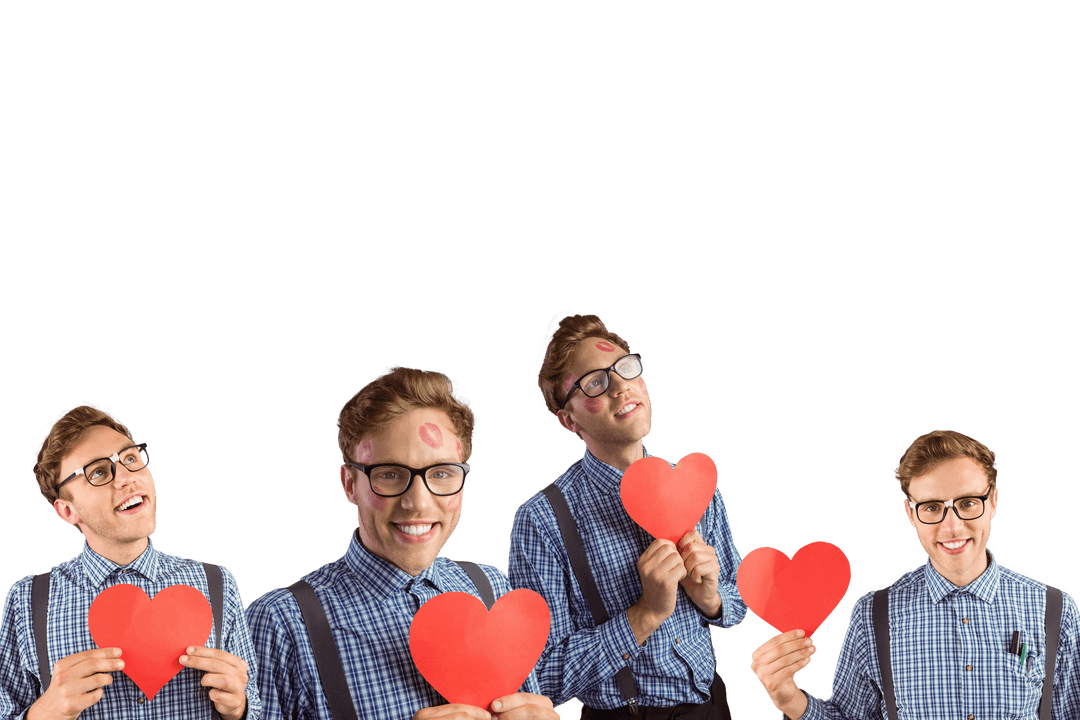Transparent Nerdy Man with Love Heart and Lipstick Marks