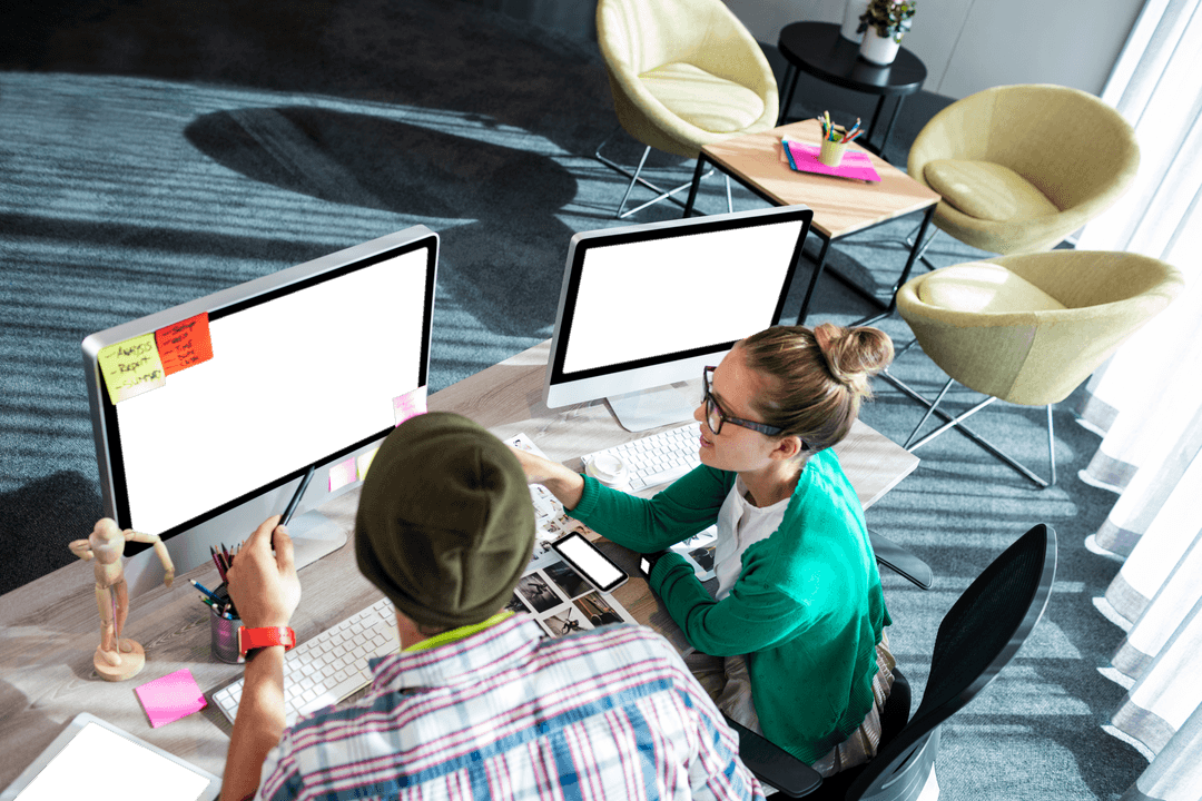 Creative Collaboration in Modern Office with Transparent Displays