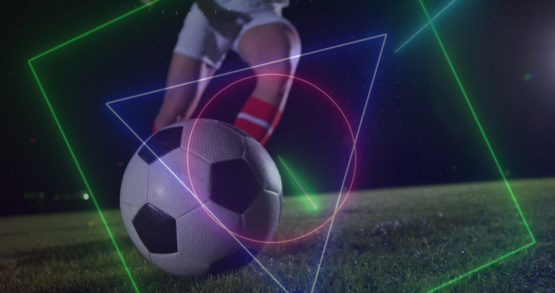 Soccer Player and Neon Abstract Shapes Movement Technology