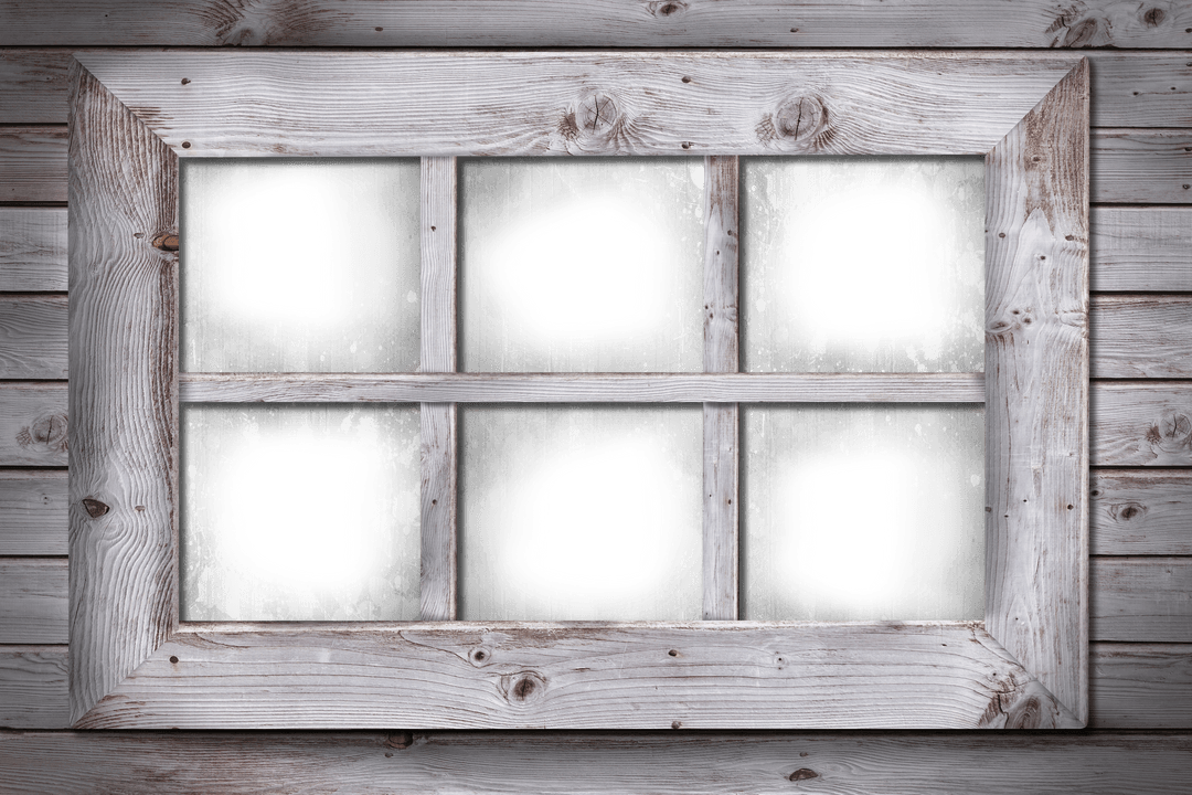 Rustic Wooden Window Frame on Transparent Background