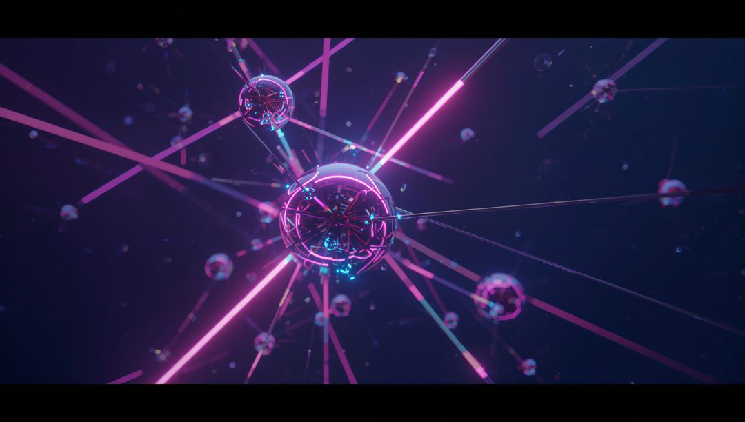 Futuristic Neon Sphere with Emitting Beams in Digital Space