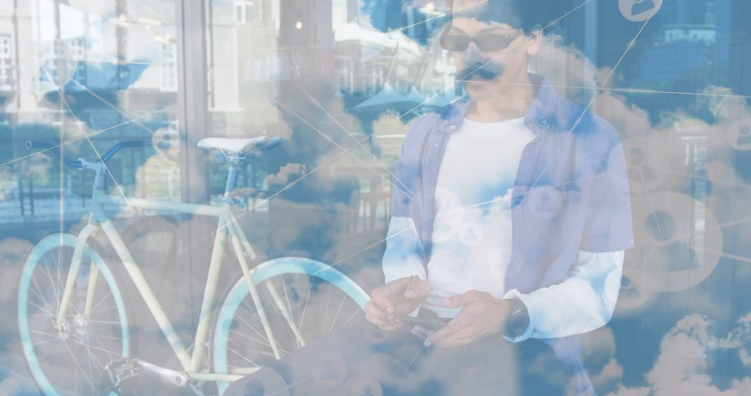 Digital Connectivity Cloud Interplay with Afro American Man and Smartphone