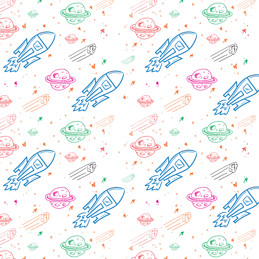 Colorful Rocket and Space Pattern on Transparent Background