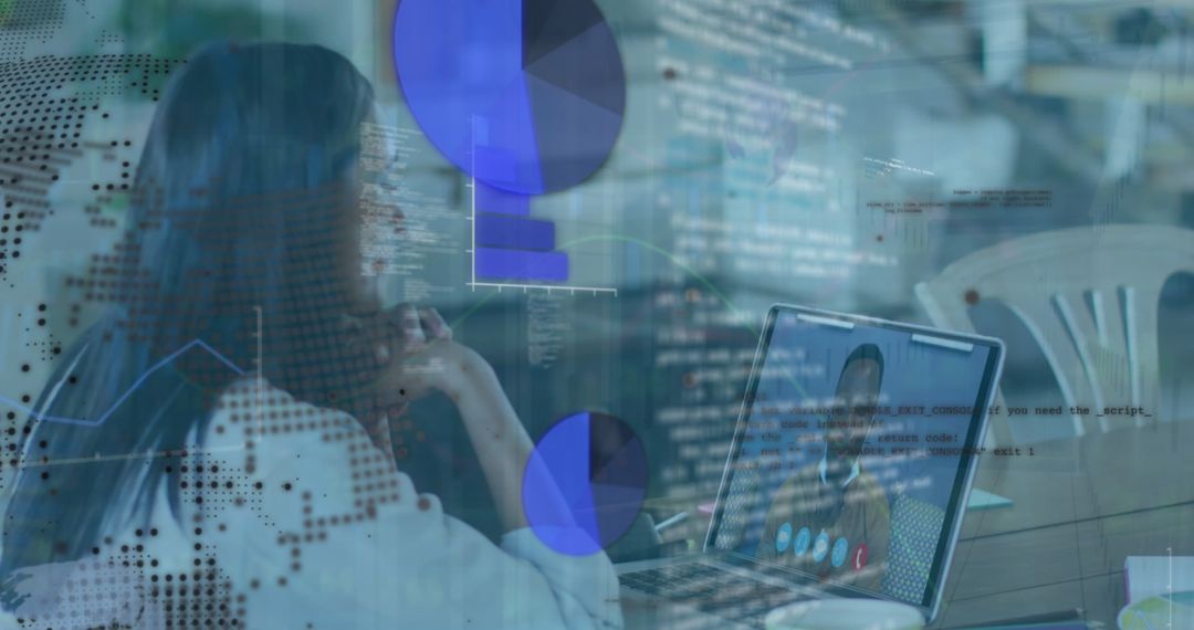 Business Analysis and Video Call with Technological Interface Overlay