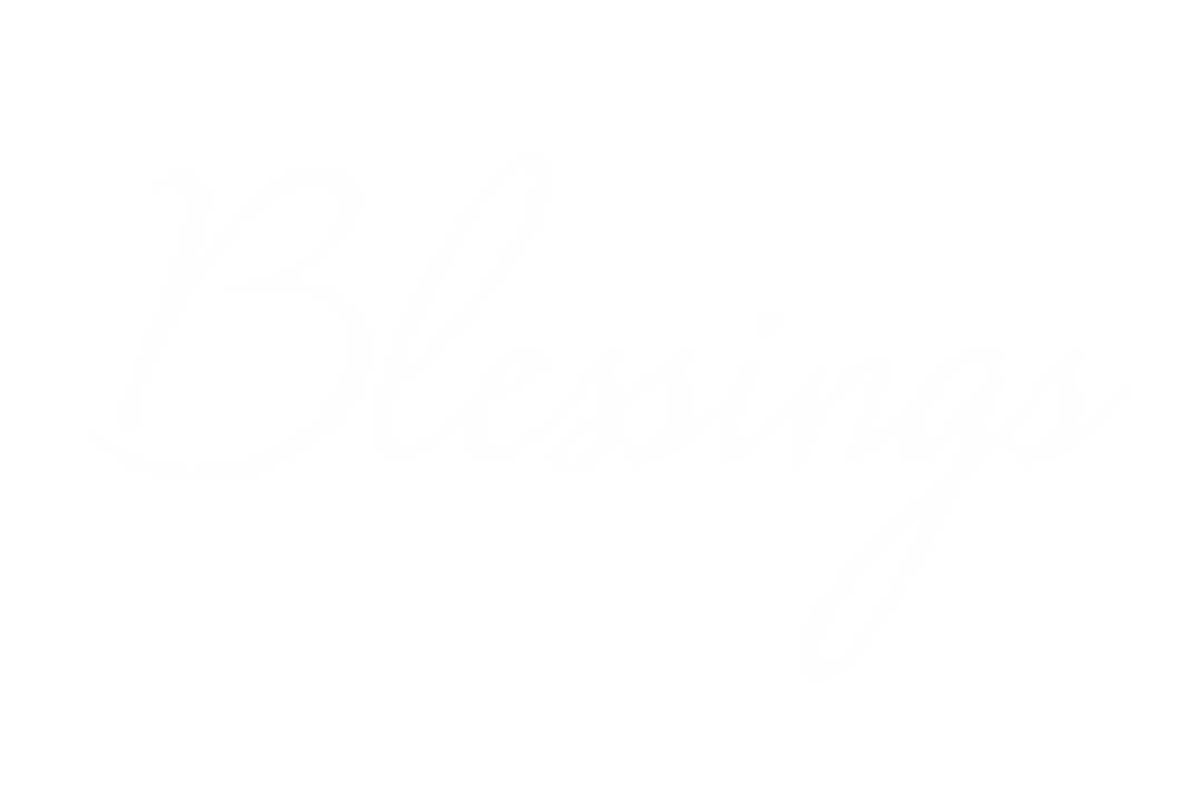Elegant White Ornate Text Spelling Blessings on Transparent Background