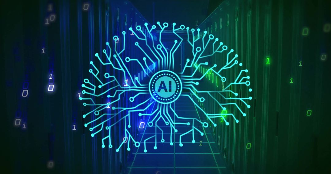 Futuristic AI Network and Data Processing Visualization